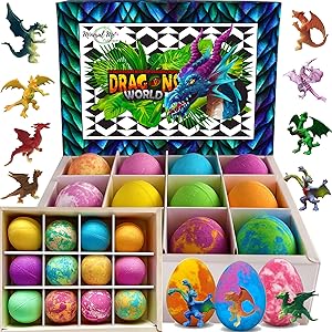 Mineral Me California Bath Bombs for Kids with Dragon Egg Toys - 12 Organic Fizzies