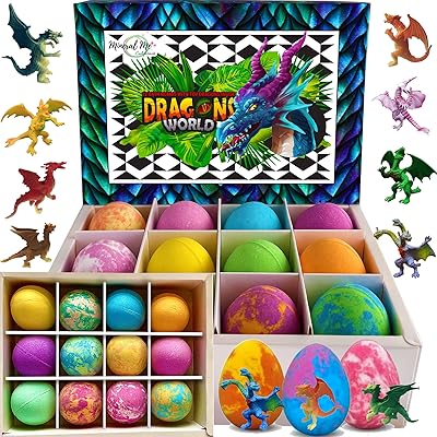 Mineral Me California Bath Bombs for Kids with Dragon Egg Toys - 12 Organic Fizzies