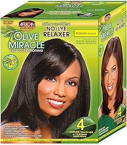 African Pride Olive Miracle Deep Conditioning No-Lye Relaxer Regular Kit 4-Count