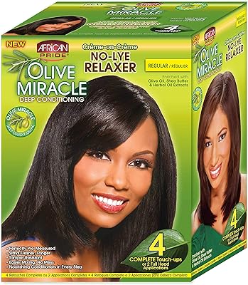 African Pride Olive Miracle Deep Conditioning No-Lye Relaxer Regular Kit 4-Count