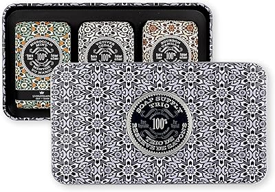 La Chatelaine Luxury Bar Soap Trio Gift Set Tin - Gray Mosaic (Moroccan Mint, Vetiver Cedar, Bourbon Vanilla)