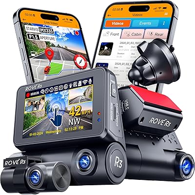 ROVE R3 Dash Cam 3-Channel 1440P+1080P+1080P