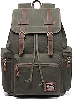 KAUKKO Vintage Casual Canvas and Leather Rucksack Backpack — image 2