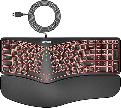Arteck Ergonomic Split USB Keyboard with Wrist Rest