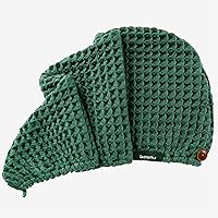 KOSMU Hair Towel - 100% Cotton Silk Hair-Drying Waffle Wrap Turban (Forest Green) — image 2