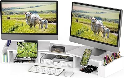 Simple Houseware Desk Dual Monitor Stand Riser with Drawer