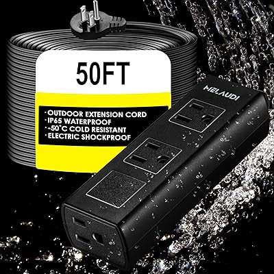 MELAUDI Outdoor Power Strip 50FT Extension Cord