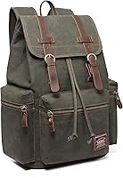 KAUKKO Vintage Casual Canvas and Leather Rucksack Backpack — image 4