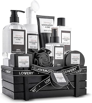 Lovery Birthday Gifts Spa Kit for Men - Sandalwood and Oak Scented Bath Set